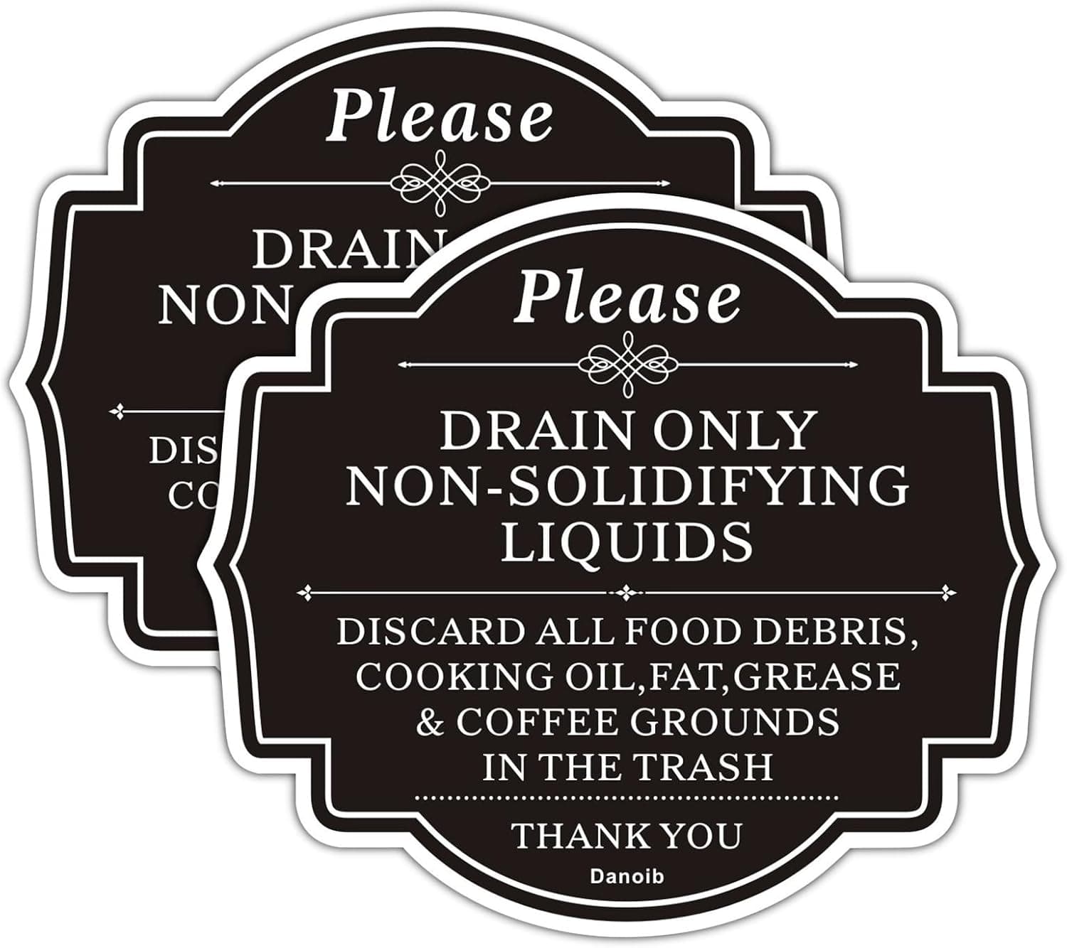2 Pack Drain Only Non Solidifying Liquids Down the Drain Sign, 6” x 5” Acrylic Self-Adhesive Warning Sign, Hosts Signs for Host, Vrbo Signs, Easy to Install