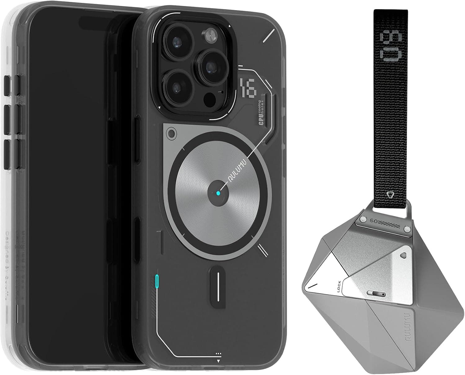 Aulumu A16 Thermal [Touch Translucent Gray] for iPhone 16 Pro + A09 AirPods Pro Case [Gray] Smart Accessory Kit