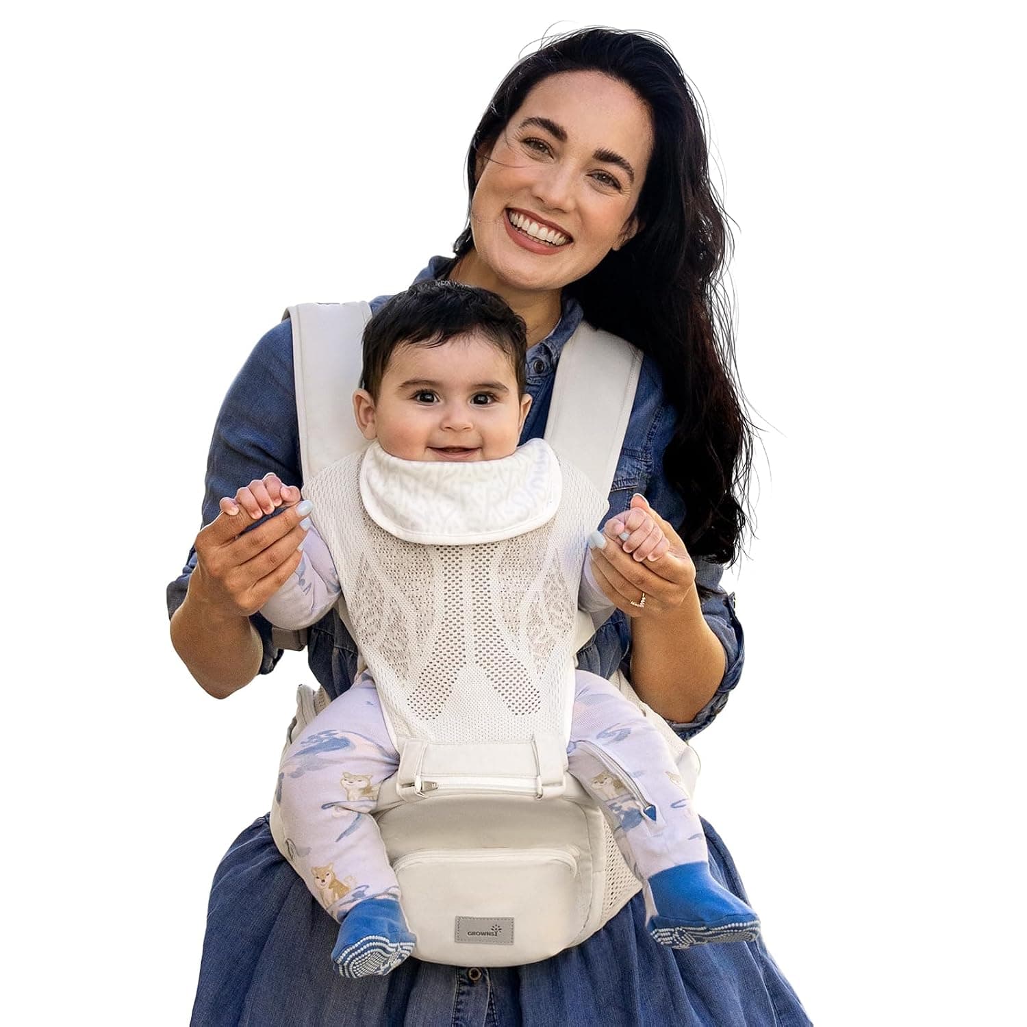 Grownsy 3D Knit Baby Carrier Newborn to Toddler, Ultra Breathable, Flexible Fit, Safety Certified, Plus Size Friendly Hipseat Carrier, Ideal for Comfortable Baby Wearing