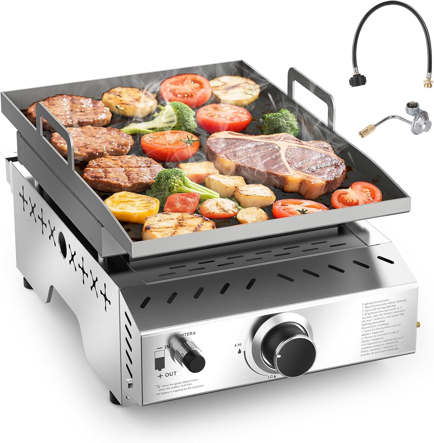 COWSAR Premium Dual-Burner Tabletop Gas Grill | 16,000 BTU Portable Propane Grill with 304 Stainless Steel & Dual Side Shelves – Compact Outdoor BBQ for Patio, Camping, and Backyard Grilling