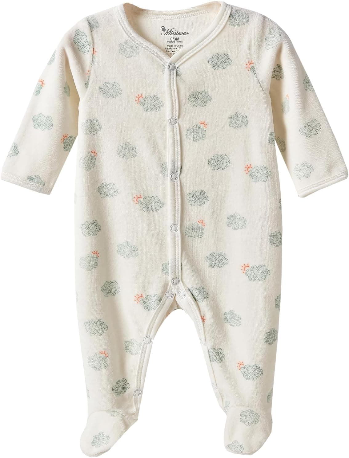 Baby Long Sleeved Velvet Romper, Cotton-Blend Infant Footed Jumpsuit for Newborn 0–12 Months