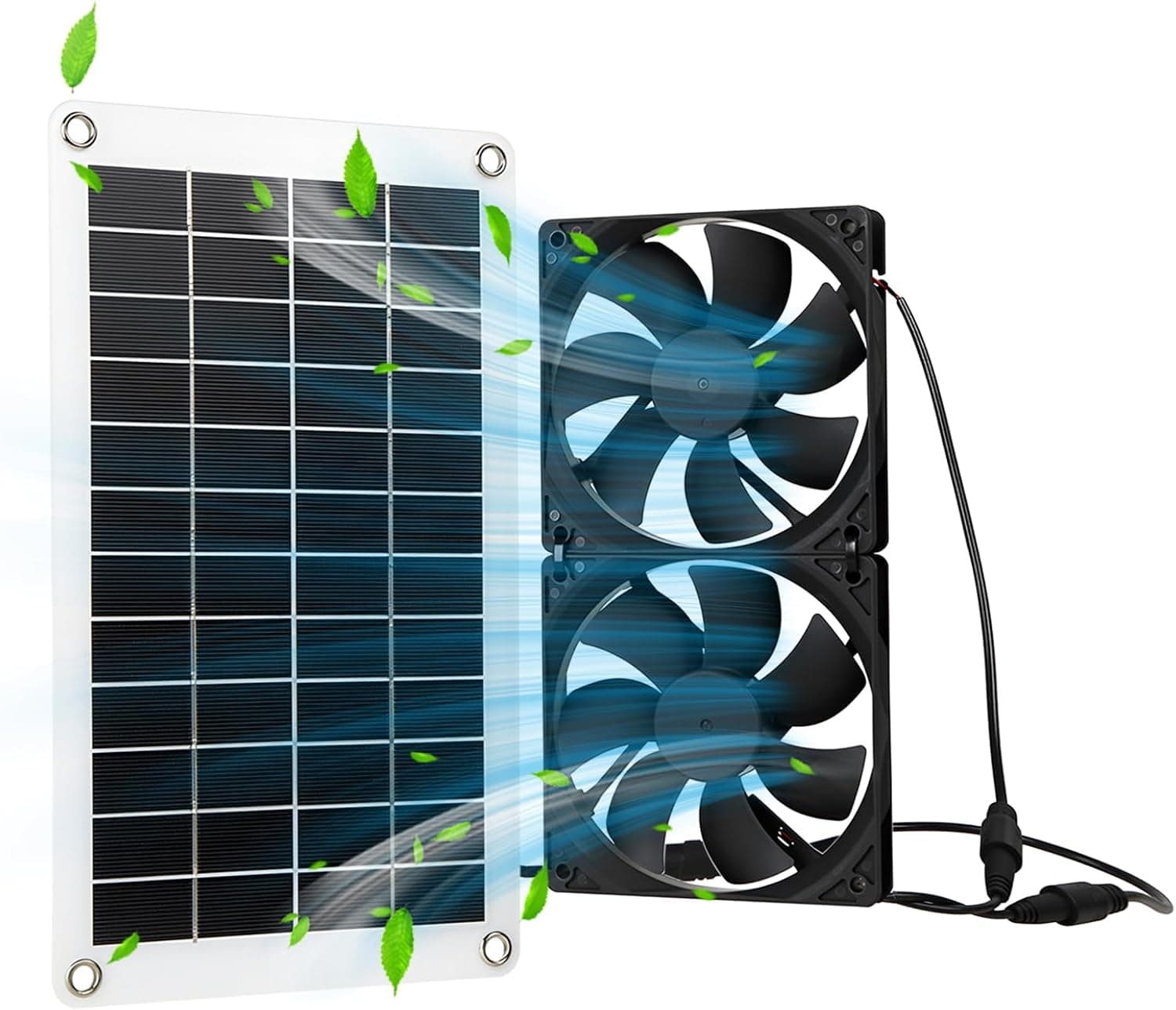 Solar Exhaust Fans Solar Ventilation Fan & Solar Panel with 10W Panel & Double Pack Brushless DC Fans IP65 Waterproof for Greenhouses, Chicken Coops, Attics, Barns, Sheds & Dog Houses (Black)
