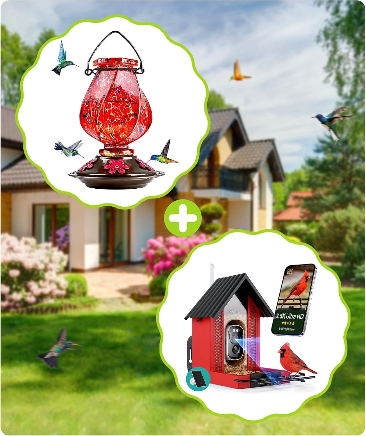 BOLITE Hummingbird Feeder Red & Bird Feeder with Camera Red
