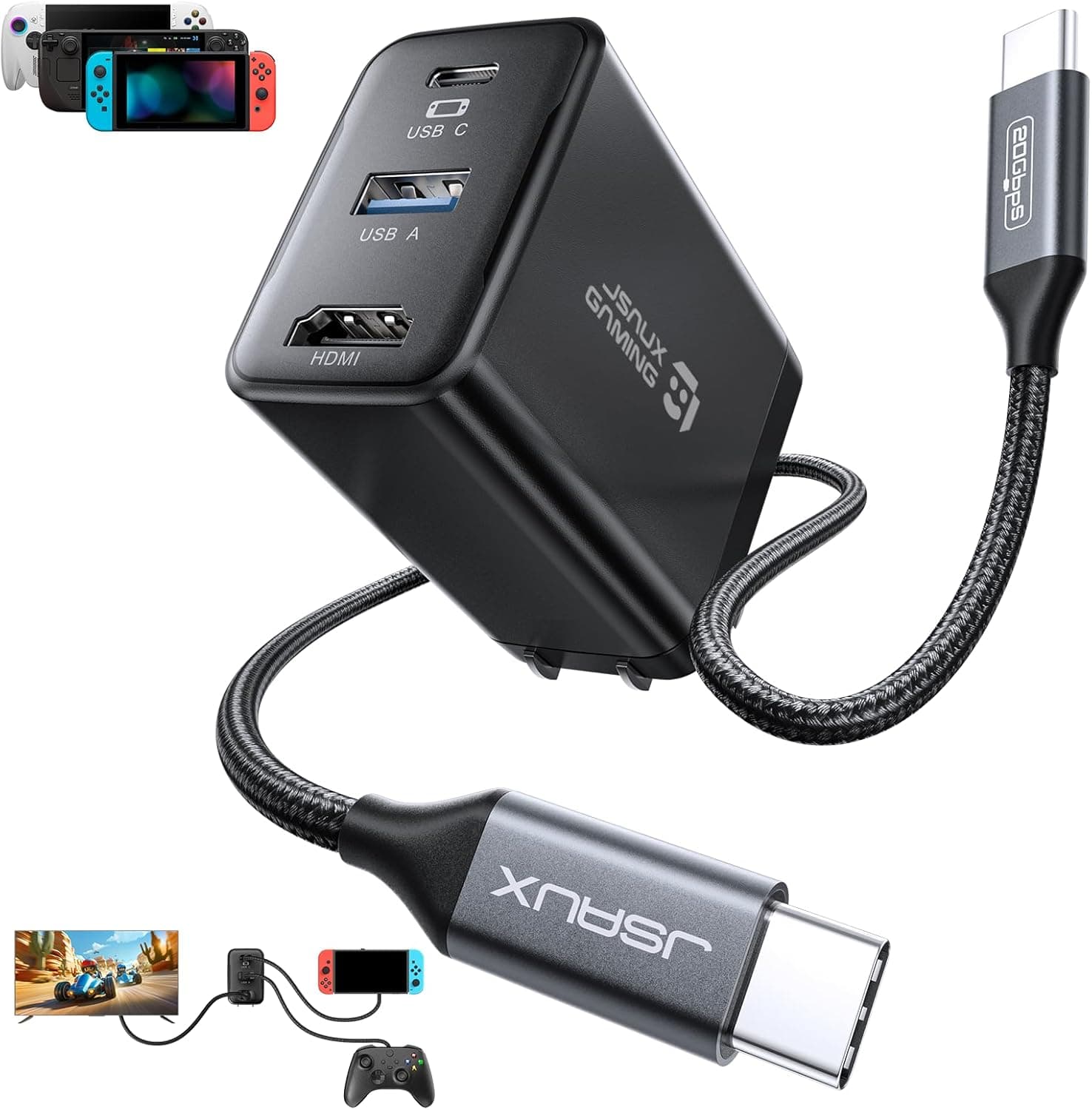 JSAUX 65W Switch Dock with 4K@60Hz HDMI, 65W PD Fast Charging, USB A Port, USB C TV Docking Station Compatible with Switch/Steam Deck/ROG Ally/Samsung/iPad/MacBook and More - OmniCentro Charger Dock