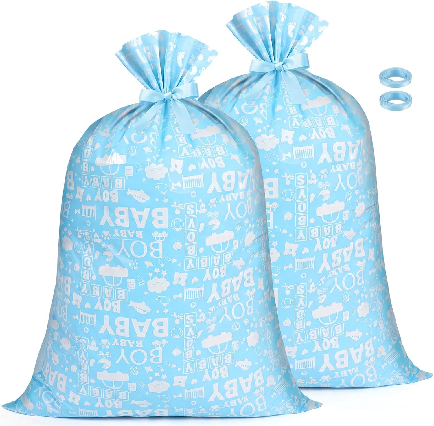 woric 2 PCS Jumbo Gift Bags Extra Large Baby Shower Bags 56" X 36" Blue Plastic Storage Bag Baby Boy Gift Bags for Large Gifts Baby Showers Boy Kids Birthday Present Gifts Wrapping