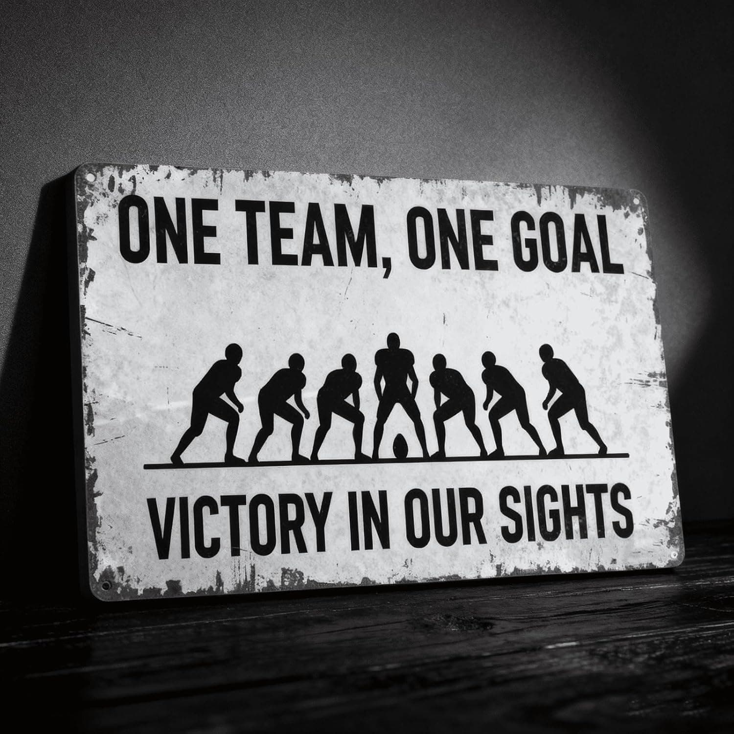 Vintage Distressed Metal Football Sign - ONE TEAM ONE GOAL Wall Art, 8x12 Inch Aluminum Rustic Sports Decor for Man Cave, Bar, Game Room
