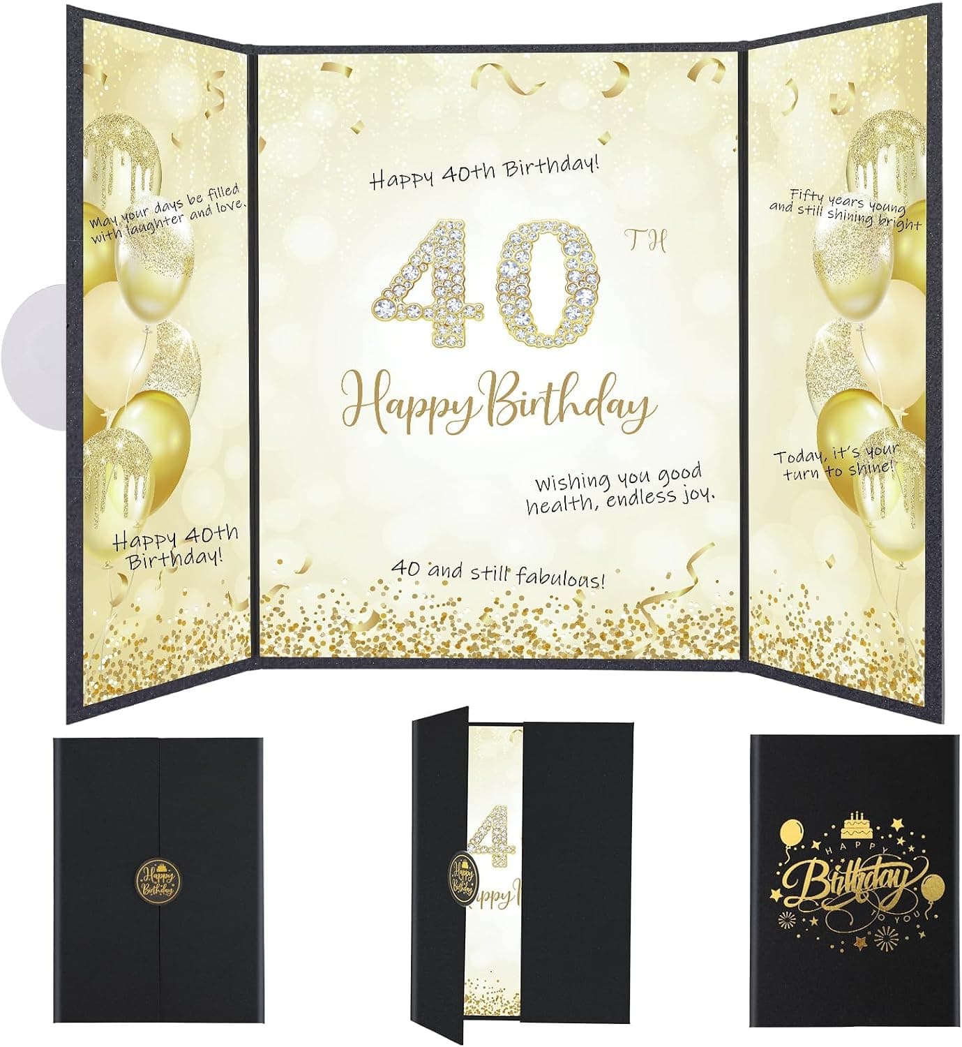 Thboxes Happy 40th Birthday Decorations for Men, Black Gold Signature Guest Book Alternative Cheers to 40 Years Birthday Gifts Creative Signing Card Board for 40th Party Supplies