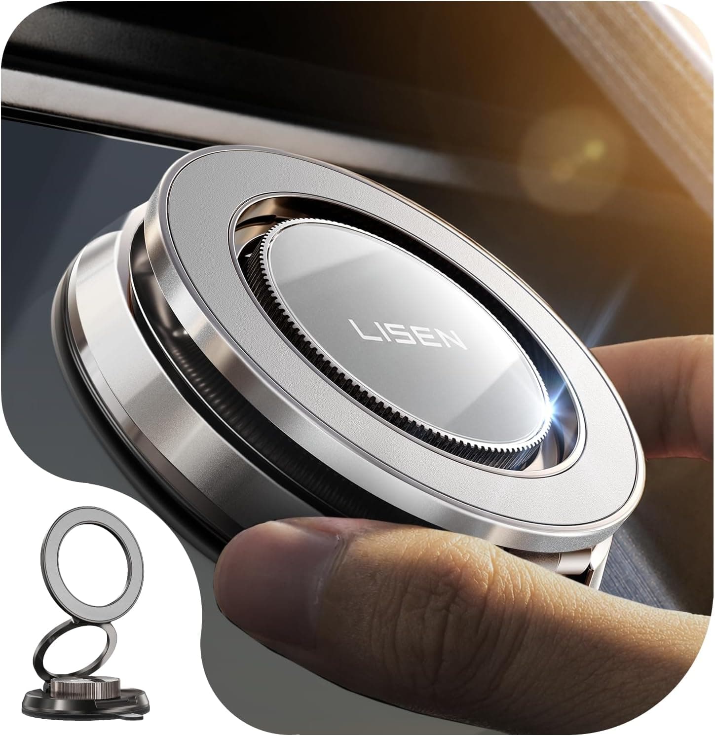 LISEN Suction Phone Mount for Vacuum, 360 Adjustable Vacuum Magnetic Phone Holder for Car [All Metal & Nano Gel Super Strong Suction] for Magsafe Mount for iPhone 17 Pro Max 16 15 14 13 12, Silver
