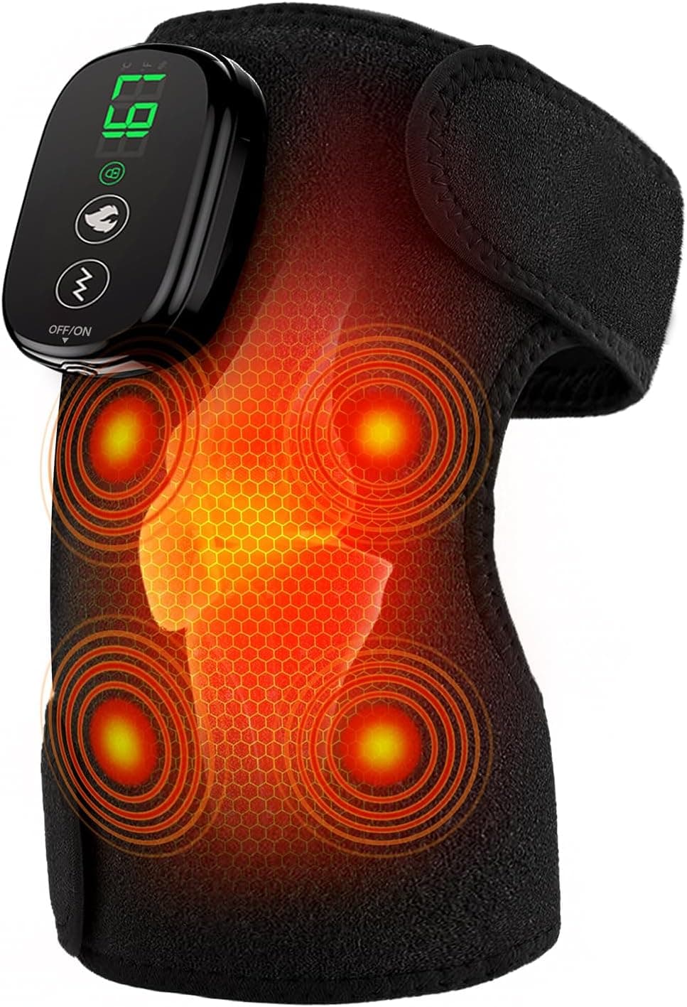 Cordless Knee Massager with Heat & Vibration for Pain Relief, 5000mAh Portable Heated Knee Brace, Adjustable Wrap for Knee, Shoulder & Elbow, 5 Heat & Massage Modes, Gift for Mom Dad