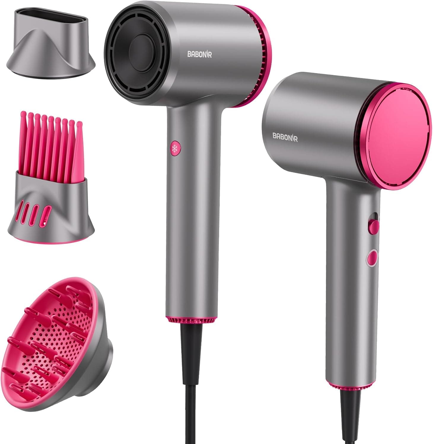 BABONIR Hair Dryer, 110,000 RPM High-Speed Brushless Motor for Fast Drying, 1875W Plasma Blow Dryer with Comb, Diffuser & Concentrator, 550 Million Ionic Hairdryer, Low Noise, for Travel, Salon (Gray)