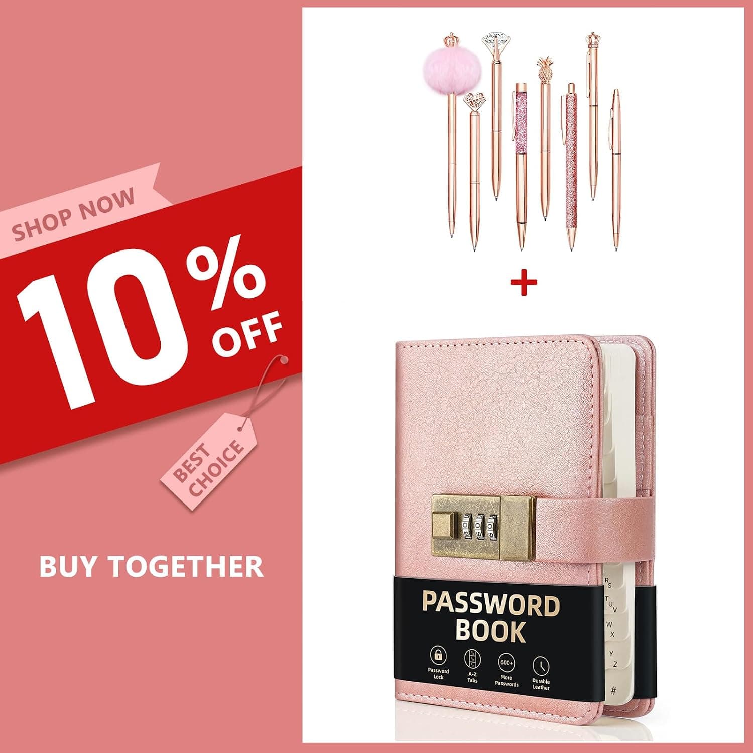 WEMATE Password Book with Lock + 8Pcs Ballpoint Pens Set