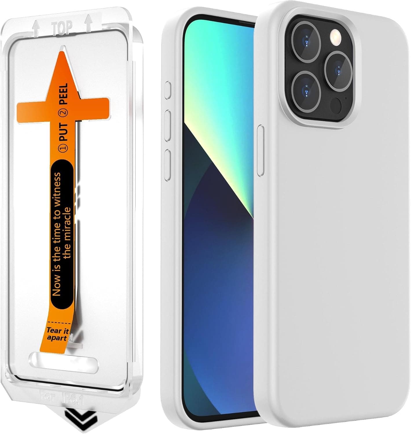 AGVEE Liquid Silicone Case for iPhone 15 Pro 6.1"" with Dust-Free Box Full Coverage Screen Protector Easy Installation Version, Full Body Shockproof Slim Rubber Cover, Original, BC15C4-OG16