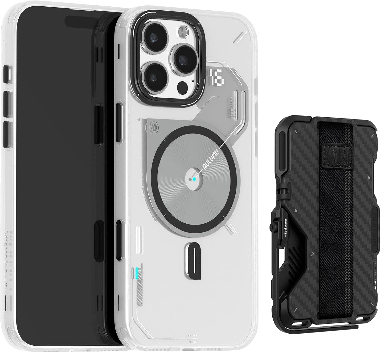 Aulumu A16 Thermal [Touch Translucent White] + G03 Carbon Fibre Magnetic Wallet Card Holder [Black] for iPhone 16 Pro Max | Comforts Magnetic Card Holder Kit