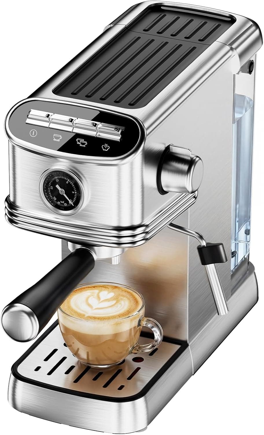 Electactic Espresso Machine 20 Bar, Stainless Steel Espresso Maker with Aluminum Steam Milk Frother, Compact Coffee Machine with 45oz Removable Water Tank, for Cappuccino,Latte&Cold Brew Home&Office