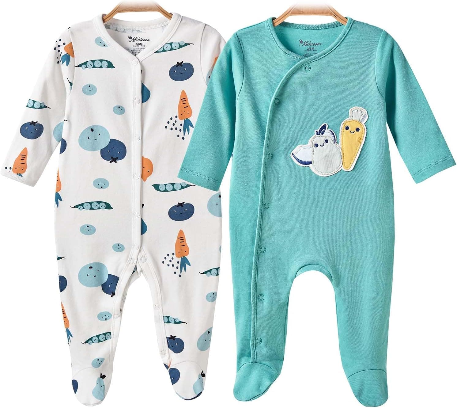 Baby Boy Footed Romper pack of 2，100% Cotton Snap Footies for 0-12 Months, Cute patterns Baby Boy Clothes