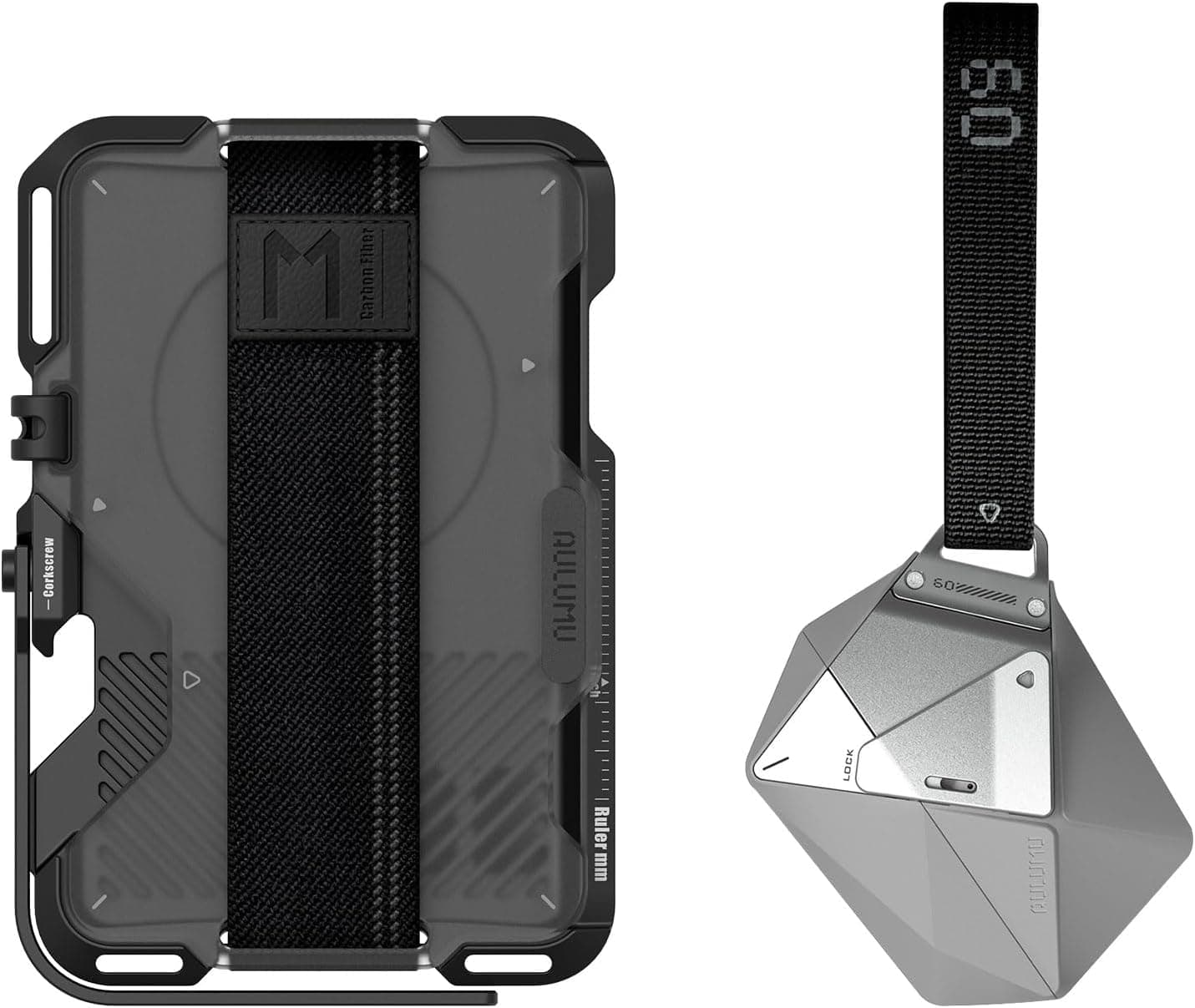 Aulumu A09 Geometric AirPods Pro Case [Gray] + G03 Transparently Magnetic Wallet Card Holder [Translucent Grey] All-in-One Secure Case Set