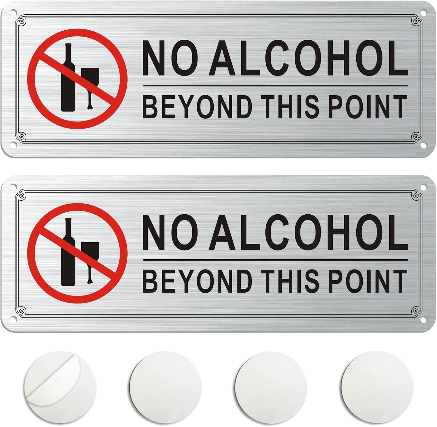 2 Pack No Alcohol Beyond This Point Signs, 10 x 3.5 Inches Brushed Aluminum No Alcohol Sign, Rustproof, Weatherproof, Easy Installation, Indoor & Outdoor Use