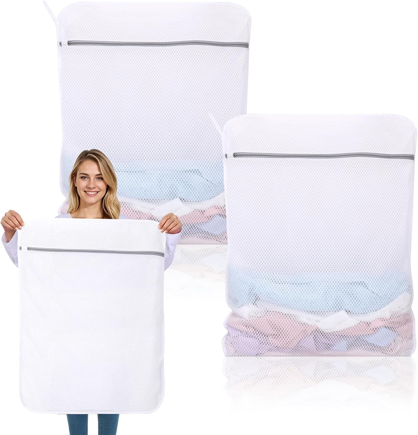 Dntorx 2 Pack X-Large Mesh Laundry Bags for Delicates, 20 x 24 Inches Reusable Laundry Bag Durable Wash Bags for Washing Machine for College, Family, Travel, Storage