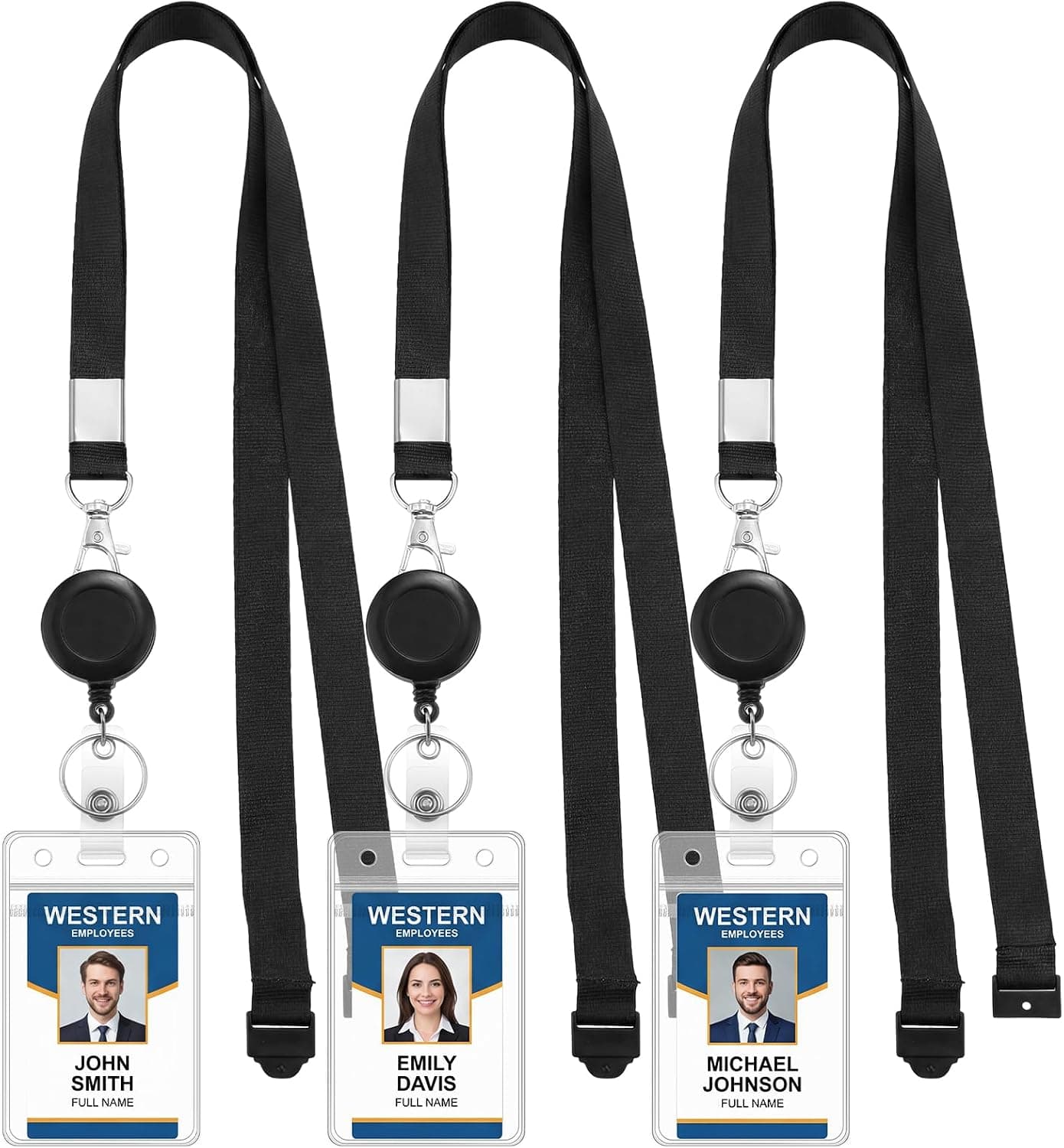 3 Pack Breakaway Lanyards for ID Badges Black Lanyard with ID Holder Retractable Safety Badge Lanyard for ID Cards and Keys
