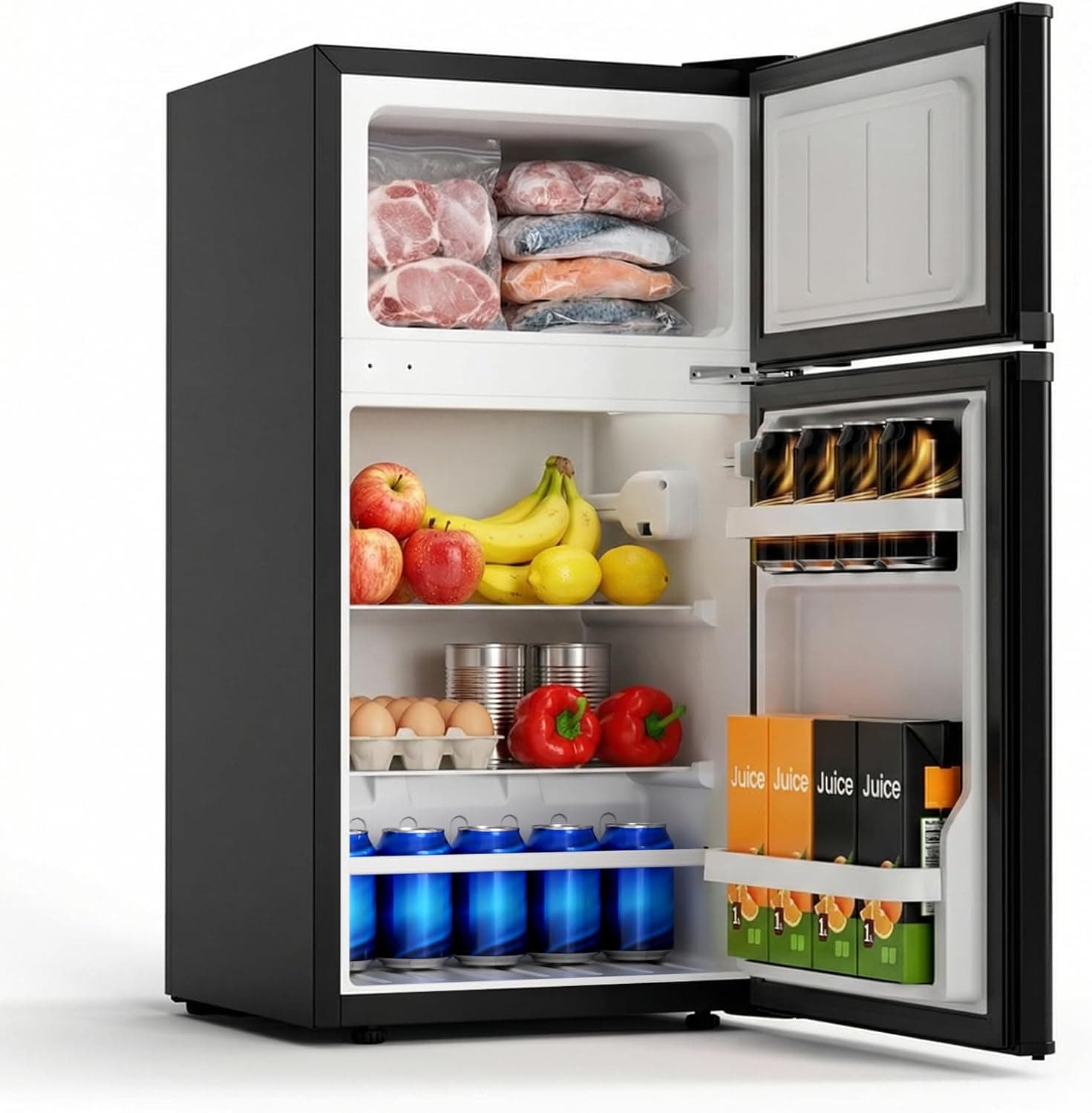 COWSAR 2.45 Cu.Ft Mini Fridge with Freezer, 2 Reversible Door Bedroom Refrigerator with 2 Removable Shelves, Energy Efficient Commercial Dorm Fridge for Bedroom, Office, Kitchen, Apartment, Black