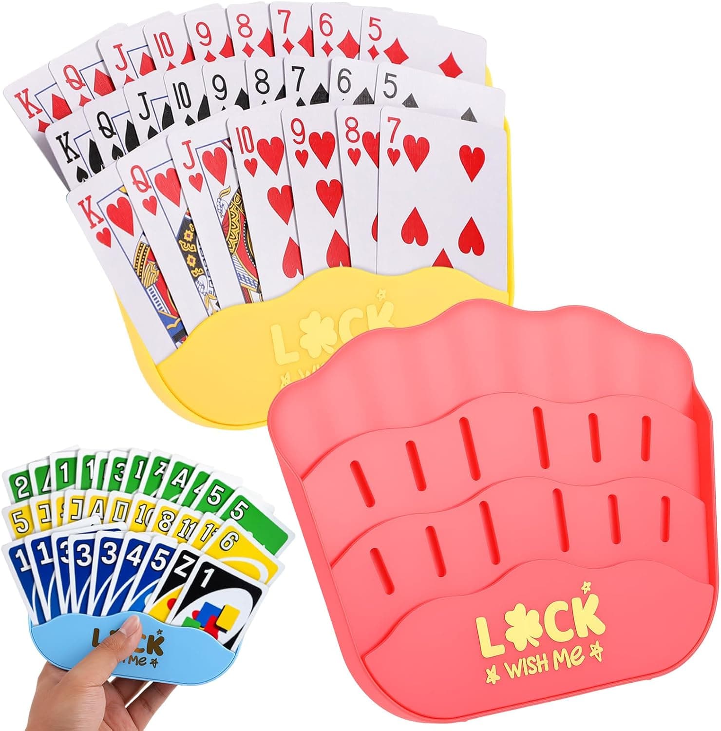 Prudiut 3 PCS Card Holders for Playing Cards, Playing Card Game Holders Tabletop Stand Cards Holder for Adults Seniors Poker Cards Game Accessory