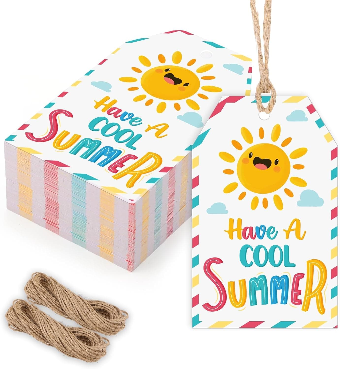 woric 100PCS Summer Gift Tags with String 3.3 x 2.2 Inch Have A Cool Summer Gifts Tags for Teacher Appreciation End of School Year and Summer Treat Bag Party Favor