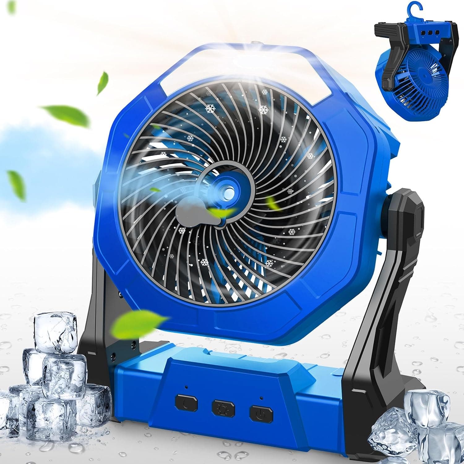 Ausic Portable Misting Camping Fan, 8" Outdoor Cooling Fan with LED Light, Water Spray, Hook, [Max 35H] Battery Operated Rechargeable Fan for Sports Sidelines, Patio, Beach, Tent, Travel