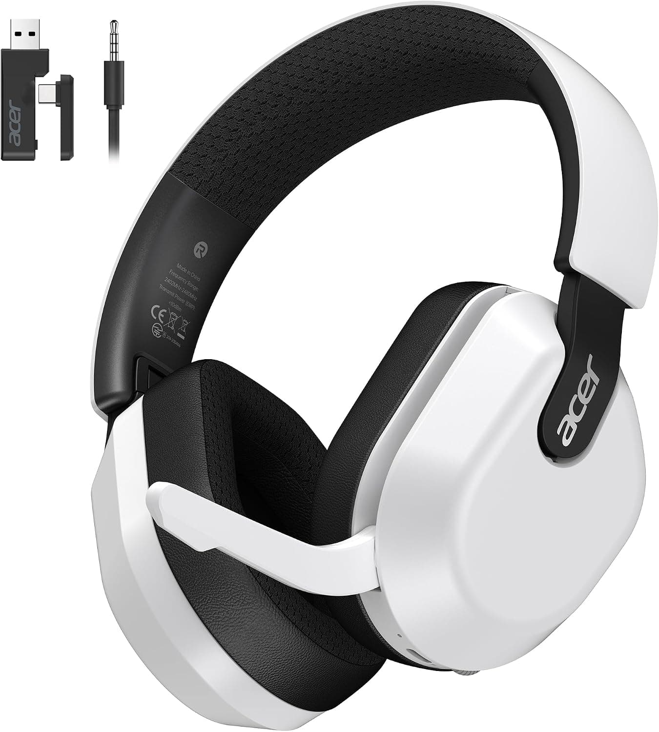 Acer Wireless Gaming Headset for PS5, PS4, PC, Switch, 2.4GHz & Bluetooth 6.0 Gaming Headphone with Flip-to-Mute Mic, Lightweight Glasses-Friendly, 70H Battery - White