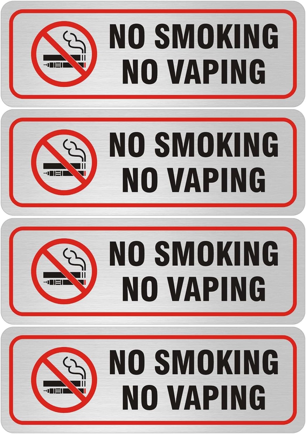 4 Pack No Smoking No Vaping Sign, 9x3 Inch Brushed Aluminum No Smoking Sign, Self-Adhesive, Rust Free, Fade Resistant, for Business Office