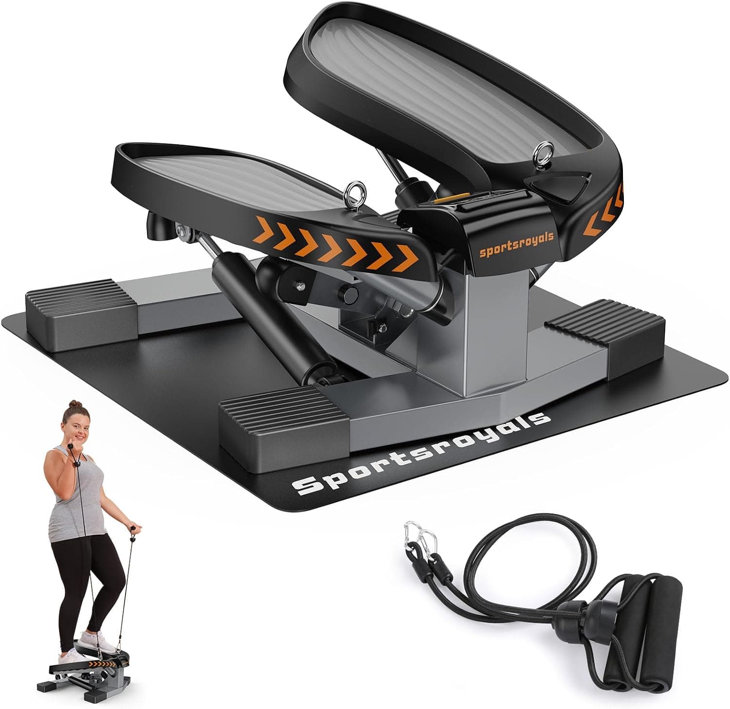 Sportsroyals, Mini Steppers for Exercise,Stair Stepper with Resistance Band, Hydraulic Fitness Stepper Exercise Home Workout Equipment for Full Body Workout, 330lbs Weight Capacity