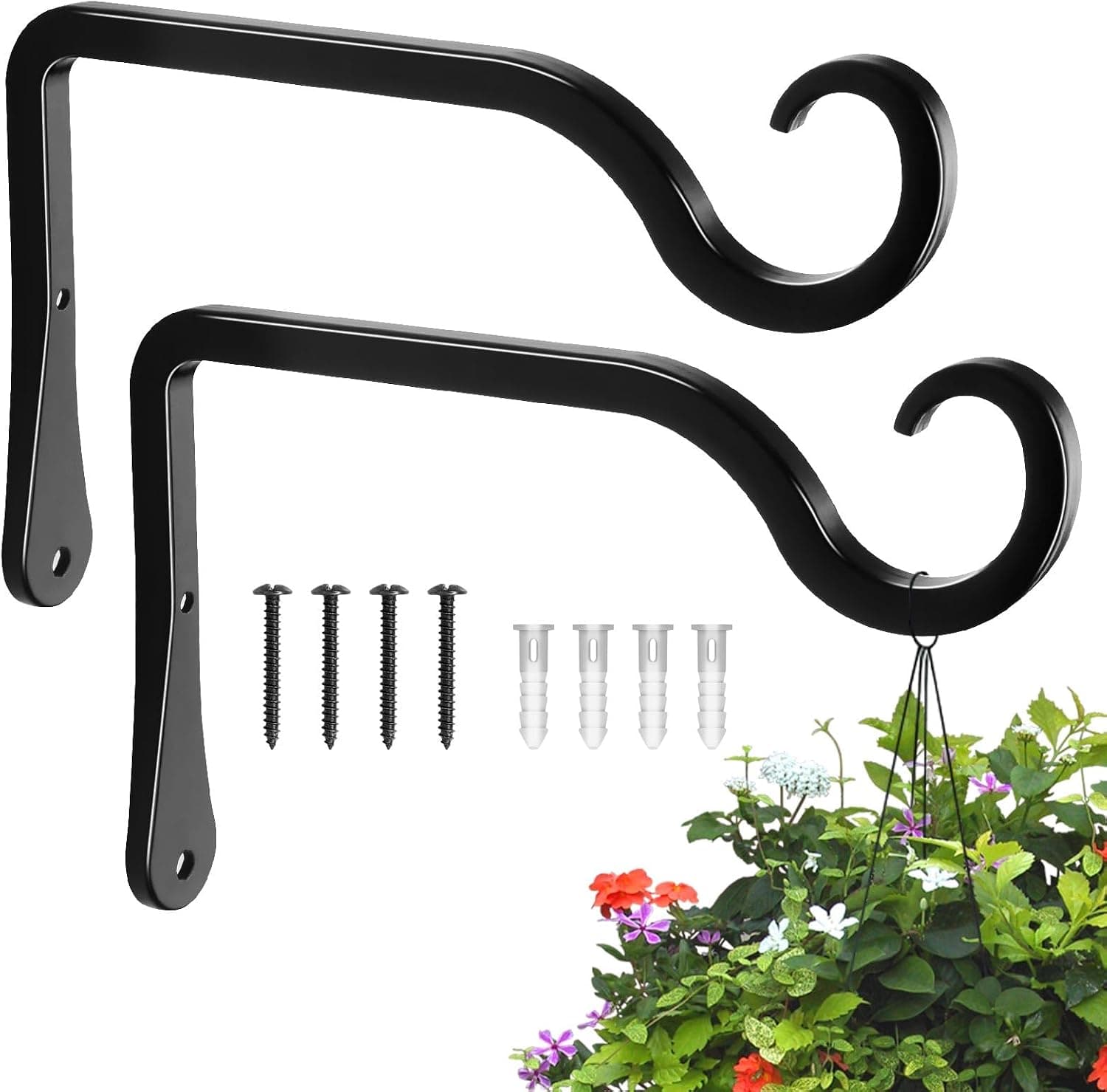 BOLITE Plant Hangers, 6 Inch Hanging Plant Brackets Outdoor Indoor, Wall Hooks for Hummingbird Feeders, Bird Feeders, Planters, Lanterns, Wind Chimes, Home Decor, 2 Pack, Black, Gifts for Women Men