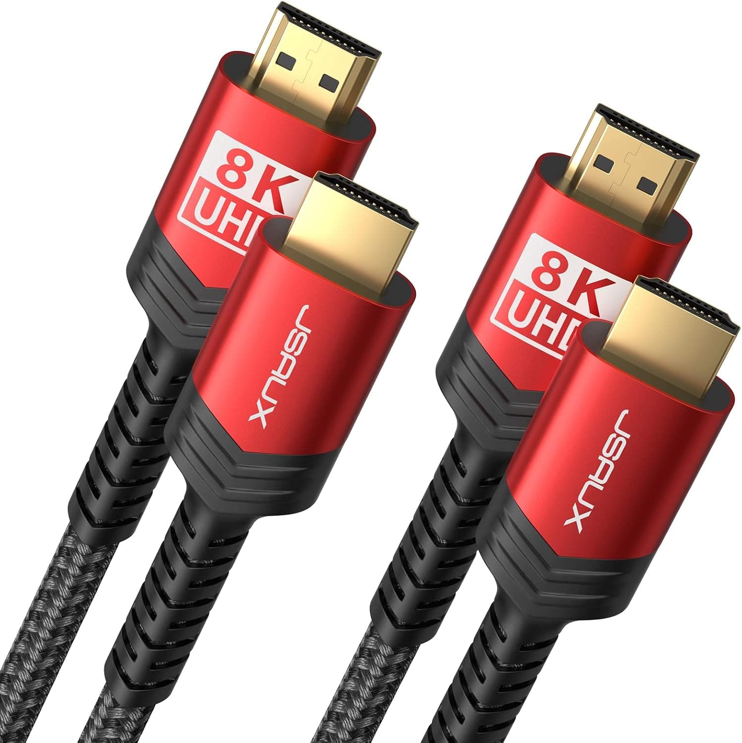 JSAUX 8K HDMI Cable 2.1, 48Gbps Ultra High Speed HDMI Cable Braided Cord (4K@144Hz, 4K@120Hz, 8K@60Hz) HDCP 2.2&2.3 HDR 10 eARC ARC, Compatible with Switch 2/PS5/Laptop/Monitor/HDTV/-Red,3ft