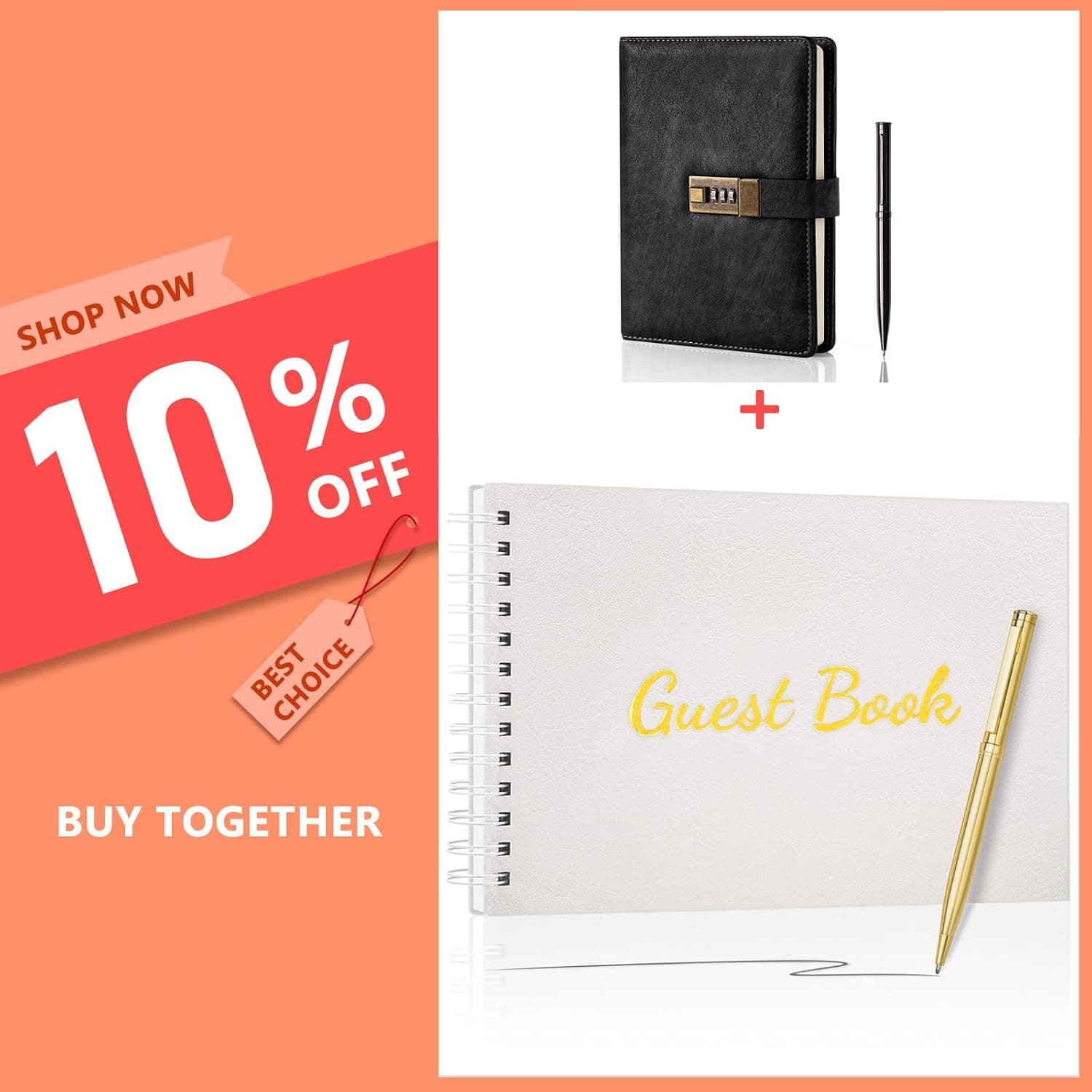 WEMATE A5 Diary with Lock Guest Book for Wedding White