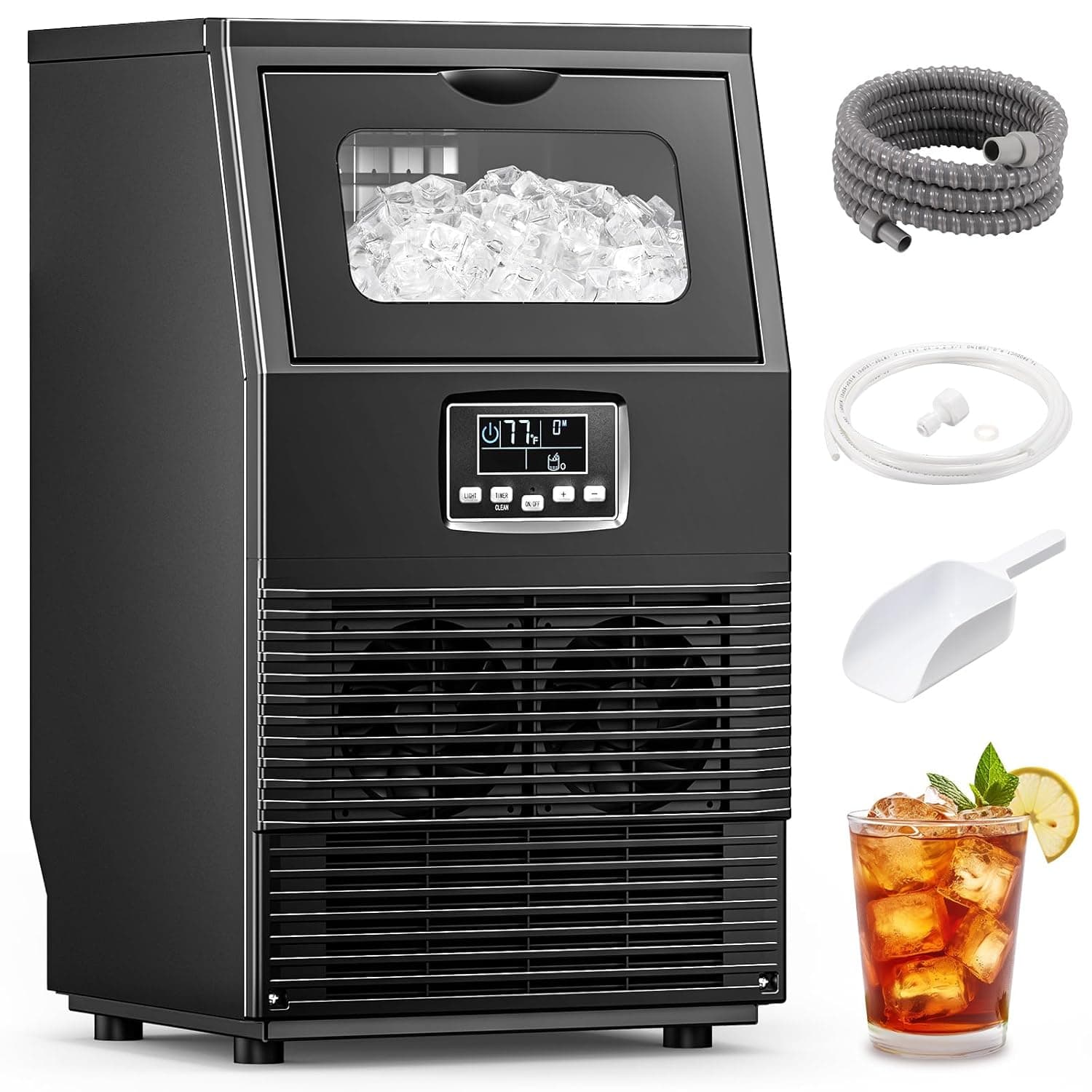 Electactic Commercial Ice Maker Machine, 66Lbs/24H Undercounter ice Machine, 8Lbs Storage, 32 Ice Cubes in 12-20 Mins, Self-Cleaning, Freestanding Ice Maker for Bar/Cafe/Restaurant/Office