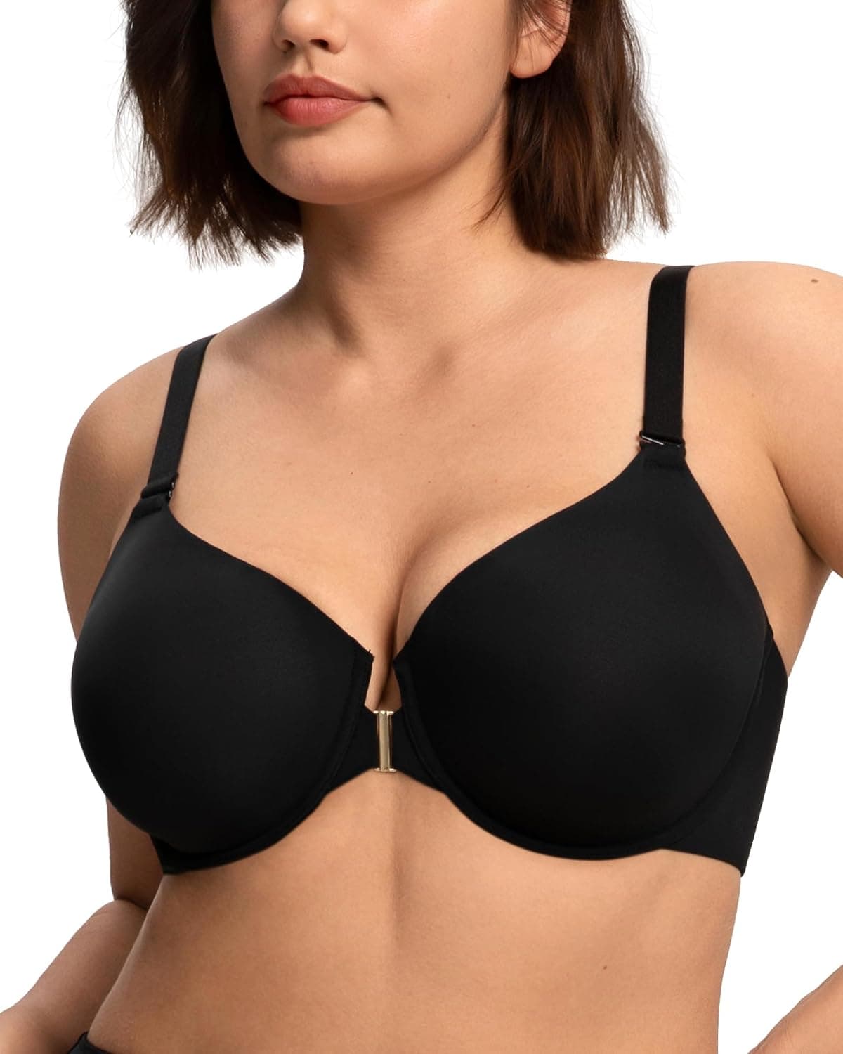HSIA Front Closure Bras for Women Minimizer Full Coverage Tshirt Plus Size Underwire Racerback Lightly Lined Bra Black 42DDD
