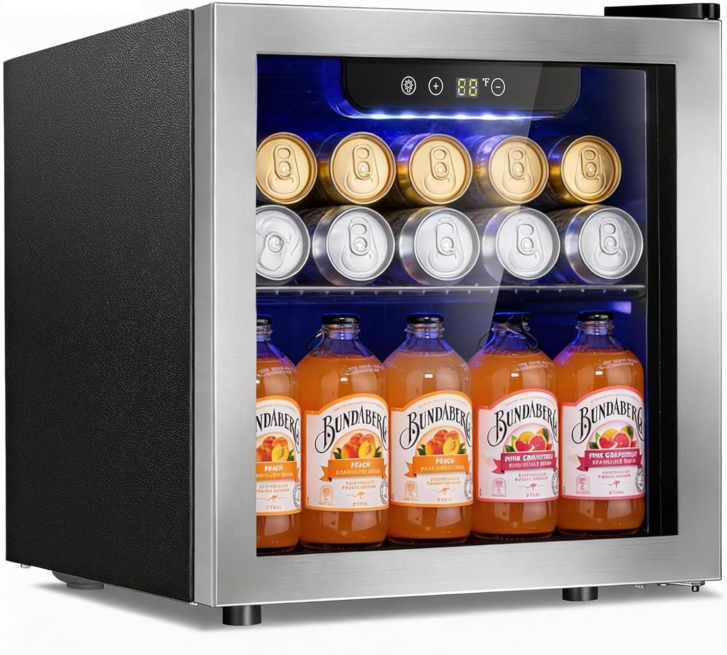 Antarctic Star 48 Can Mini Beverage Refrigerator, 1.3 Cu.Ft Compact Drink Cooler with Glass Door, Adjustable Temp 40-61°F, Quiet Freestanding Wine & Soda Cooler for Home Office Dorm, LED Lit