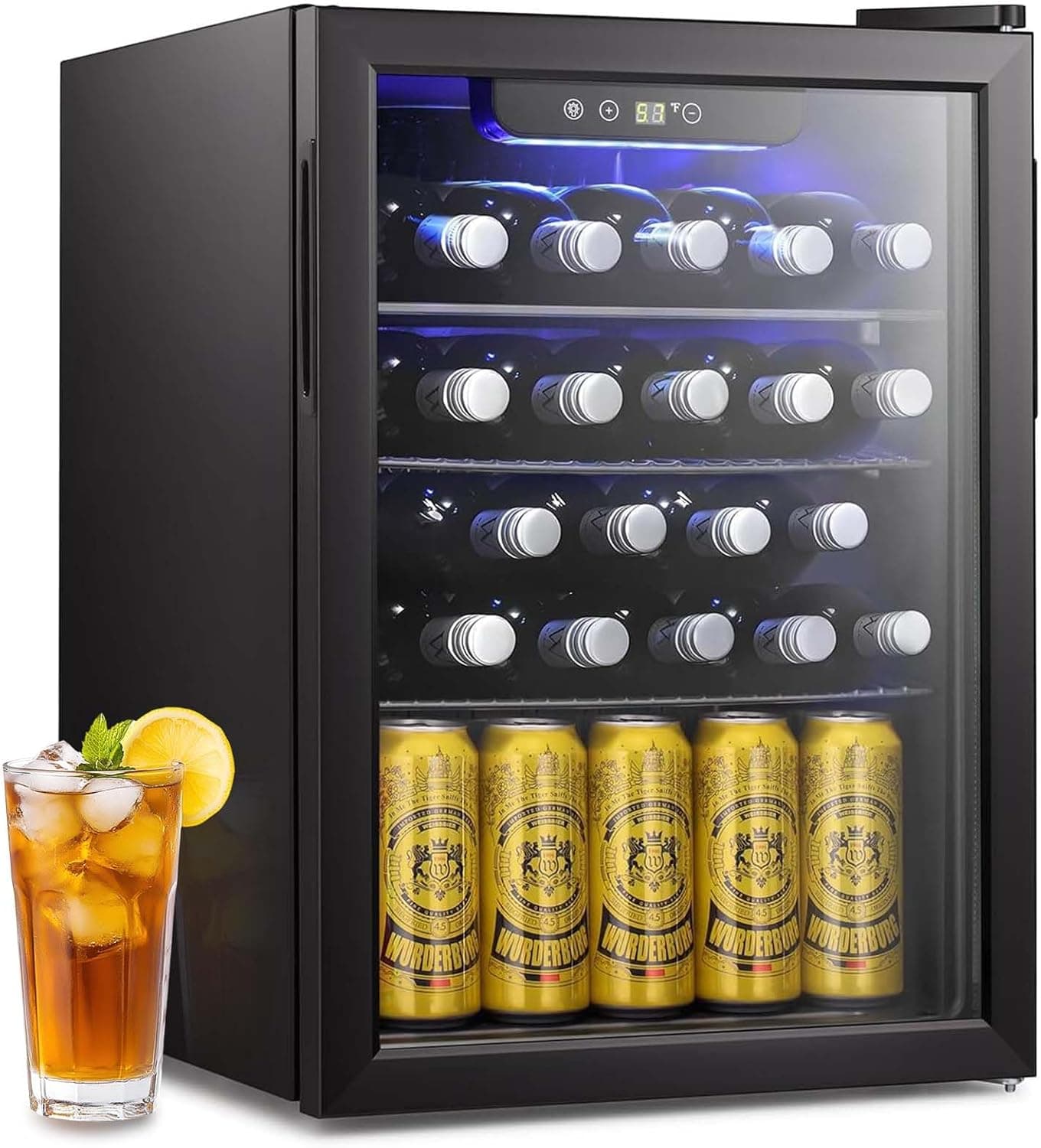 Antarctic Star 16 Bottle Wine Cooler Beverage Refrigerator Small Mini Wine Cellar Beer Soda Clear Glass Door Bar Fridge Quiet Operation Compressor Adjust Temp Control Freestanding, 2.4 Cu. Ft