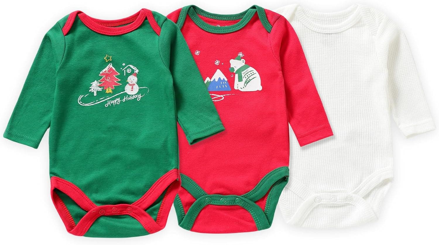 Unisex Baby Bodysuits Multipacks – Super Soft CVC One-Piece Undershirt for Newborns and Infants (3, Polar Bear + Christmas Snowman, 3-6 Months)