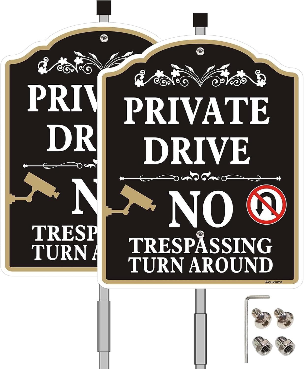 2 Pack Private Drive No Trespassing Sign with Stake 10 x 12 Inches No Turn Around Sign Private Driveway Signs Aluminum Metal Signs Reflective, UV Protected, Weatherproof, Fade Resistant