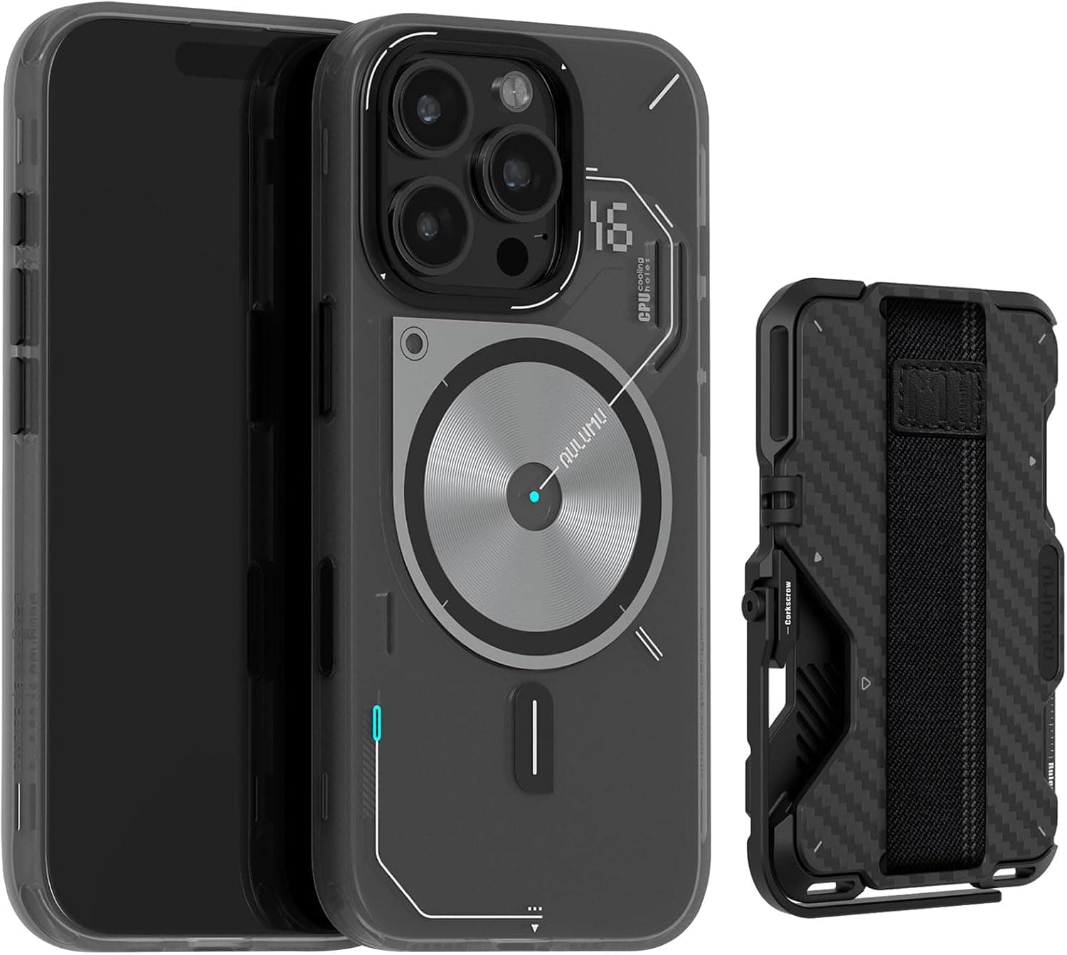 Aulumu A16 Thermal [Touch Translucent Gray] + G03 Carbon Fibre Magnetic Wallet Card Holder [Black] for iPhone 16 Pro | Comforts Magnetic Card Holder Kit