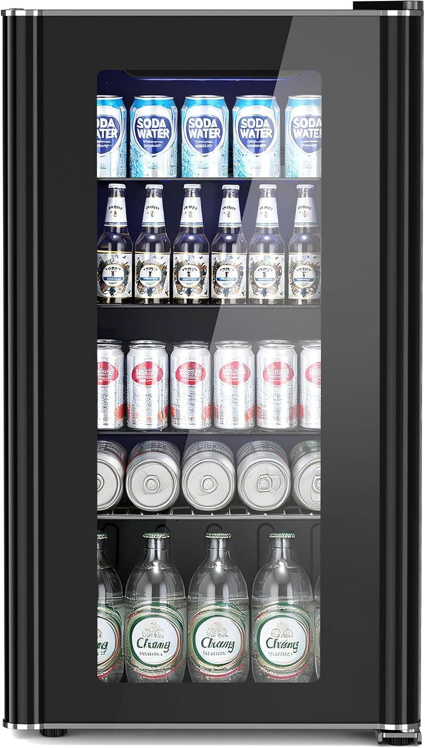Antarctic Star Beverage Refrigerator - Mini Fridge for Soda Beer or Wine,Small Drink Dispenser, For Office or Bar with Adjustable Removable Shelves,Convertible Door (3.2Cu.ft)