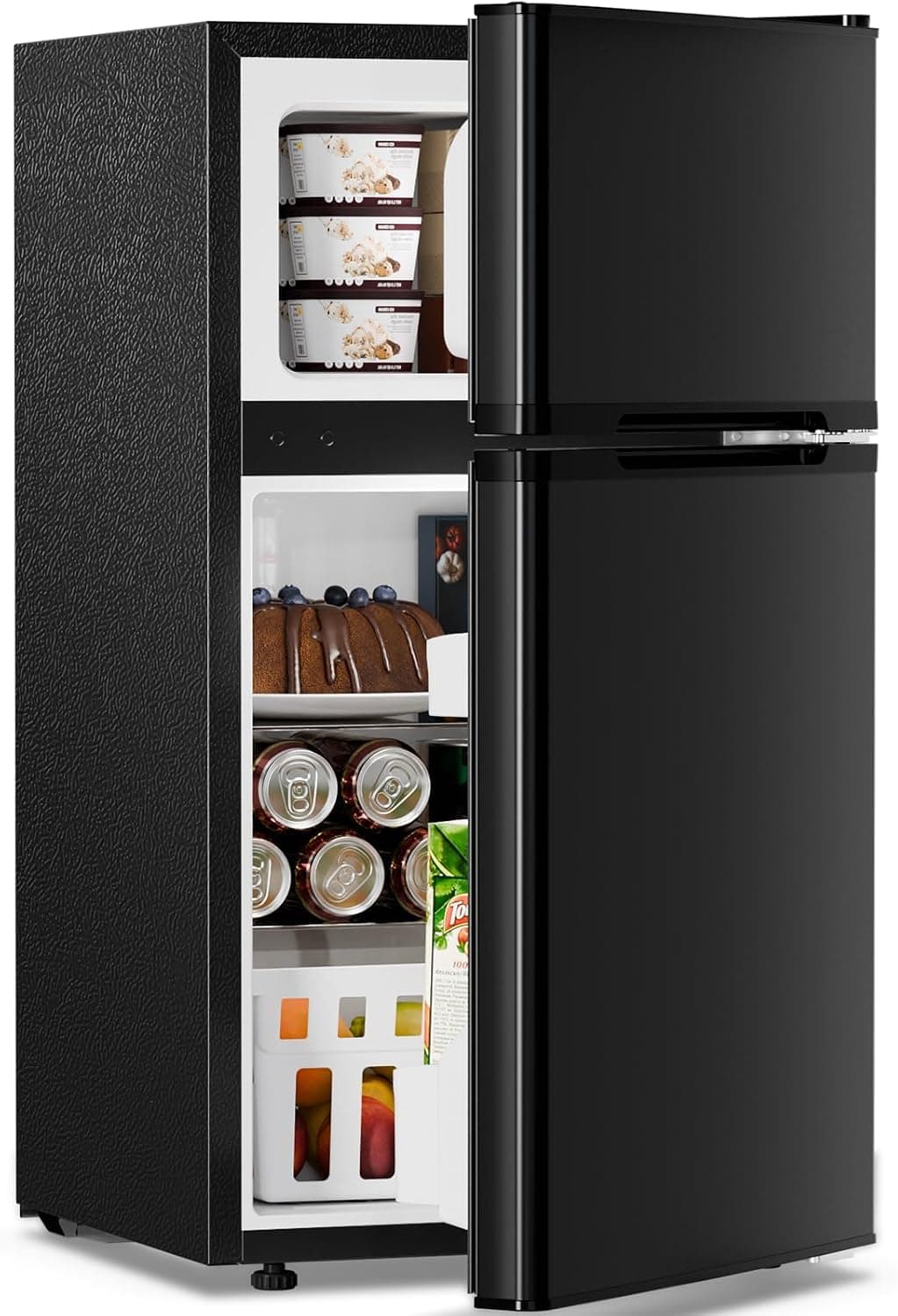 Kismile Mini Fridge with Freezer, 3.2 Cu.Ft 2 Door Refrigerator, Black | Adjustable Thermostat, Removable Shelves, Food and Beverage Storage，Mini Fridge for Bedroom/ Dorm/ Office/ Apartment