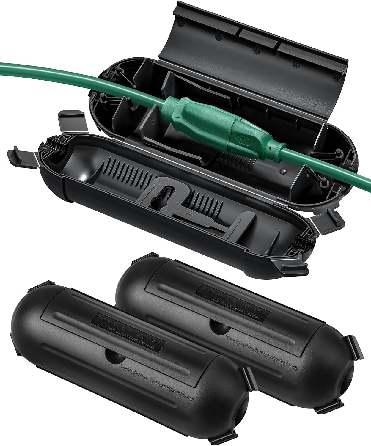 DEWENWILS [3Pack] Outdoor Extension Cord Safety Cover, Weatherproof Electrical Connection Box, Adjustable Compartment for AWG 12/14/16 Cords, Protect Holiday Decoration Lights and Plugs, Black
