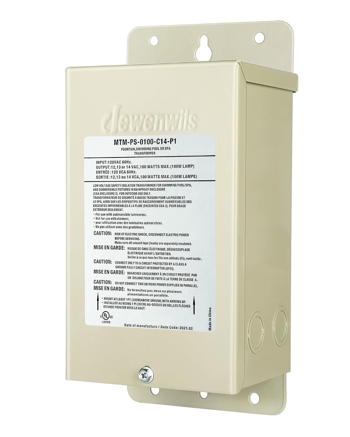 DEWENWILS 100W Pool Light Transformer, 120V AC to 12V/13V/14V AC, Multi-tap Low Voltage Transformer for Swimming Pool Lighting, Spa, Landscape & Fountain Lights, Outdoor Lighting Products, UL Listed…