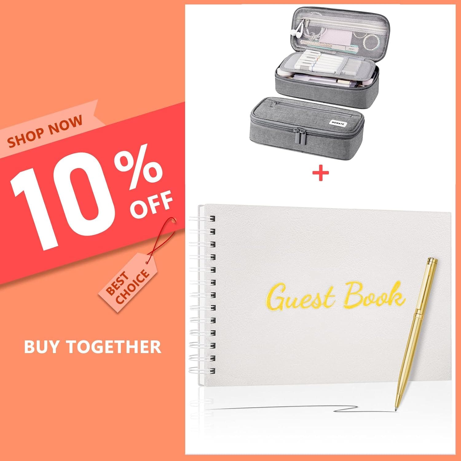 WEMATE Large Pencil Case + Guest Book for Wedding