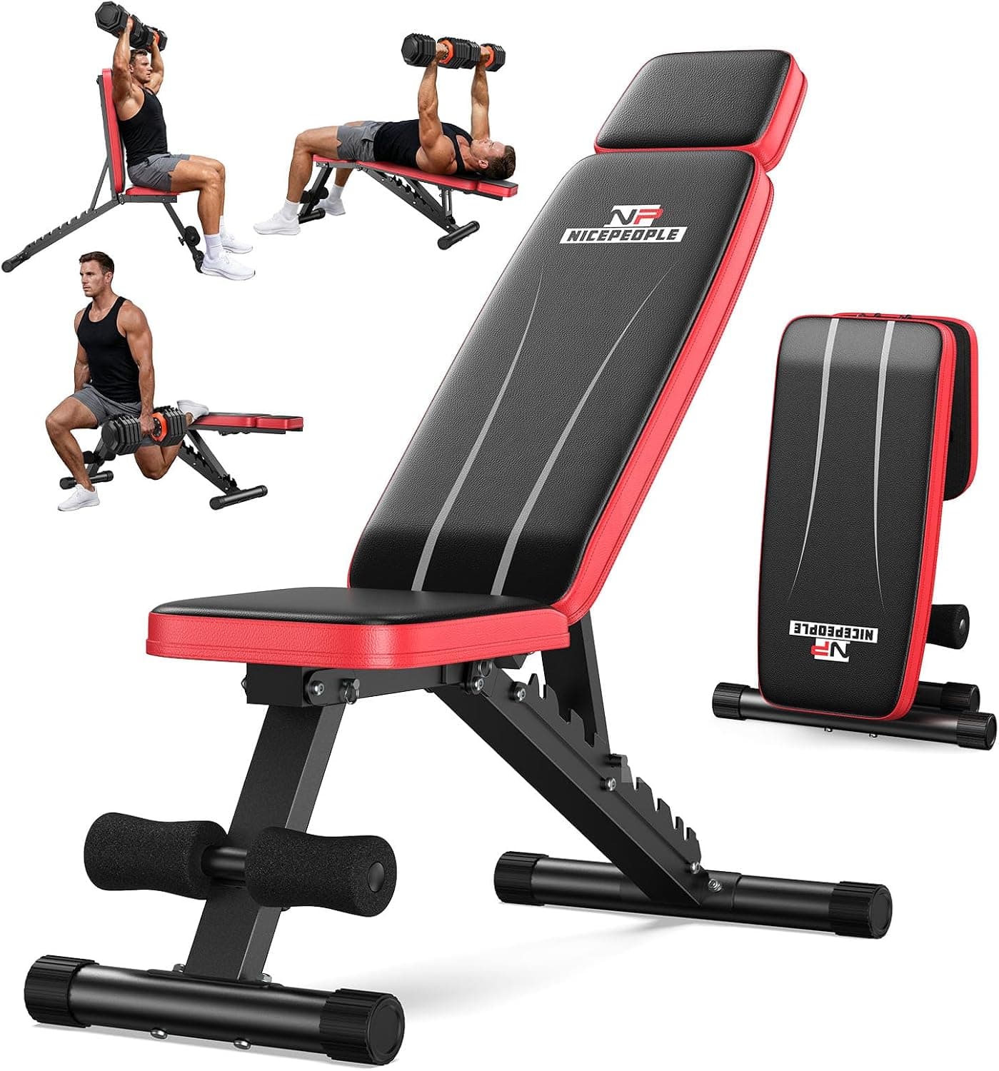 Nicepeople Adjustable Weight Bench up to 6.5'', Dual-Support Workout Bench & 10 Backrests for Chest Shoulders Arms for Home Gym, 660LBS Capacity but Compact and Foldable Strength Bench Apartment Room