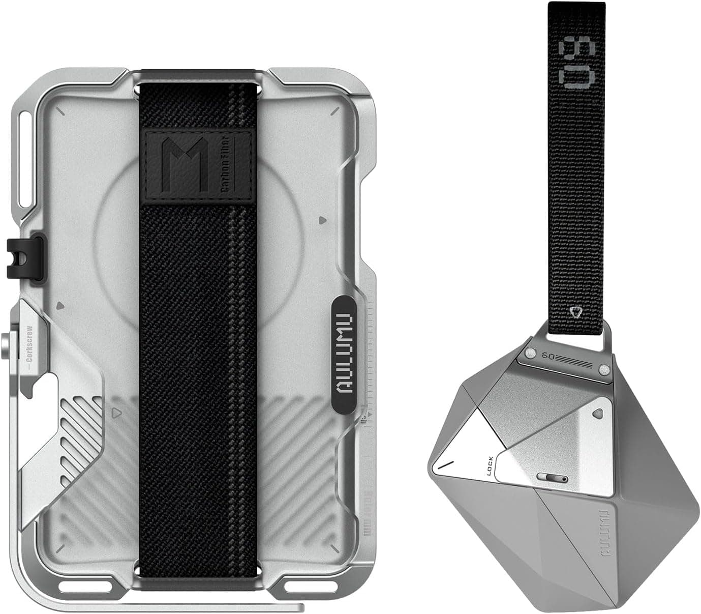 Aulumu A09 Geometric AirPods Pro Case [Gray] + G03 Transparently Magnetic Wallet Card Holder [Translucent White] All-in-One Secure Case Set