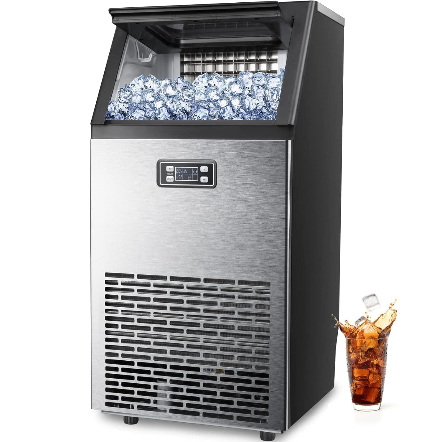 Kismile Commercial Ice Maker Machine 100Lbs/24H, Stainless Steel Undercounter Ice Maker with 33Lbs Storage Capacity, Self-Cleaning Freestanding Ice Maker Machine for Home Bar