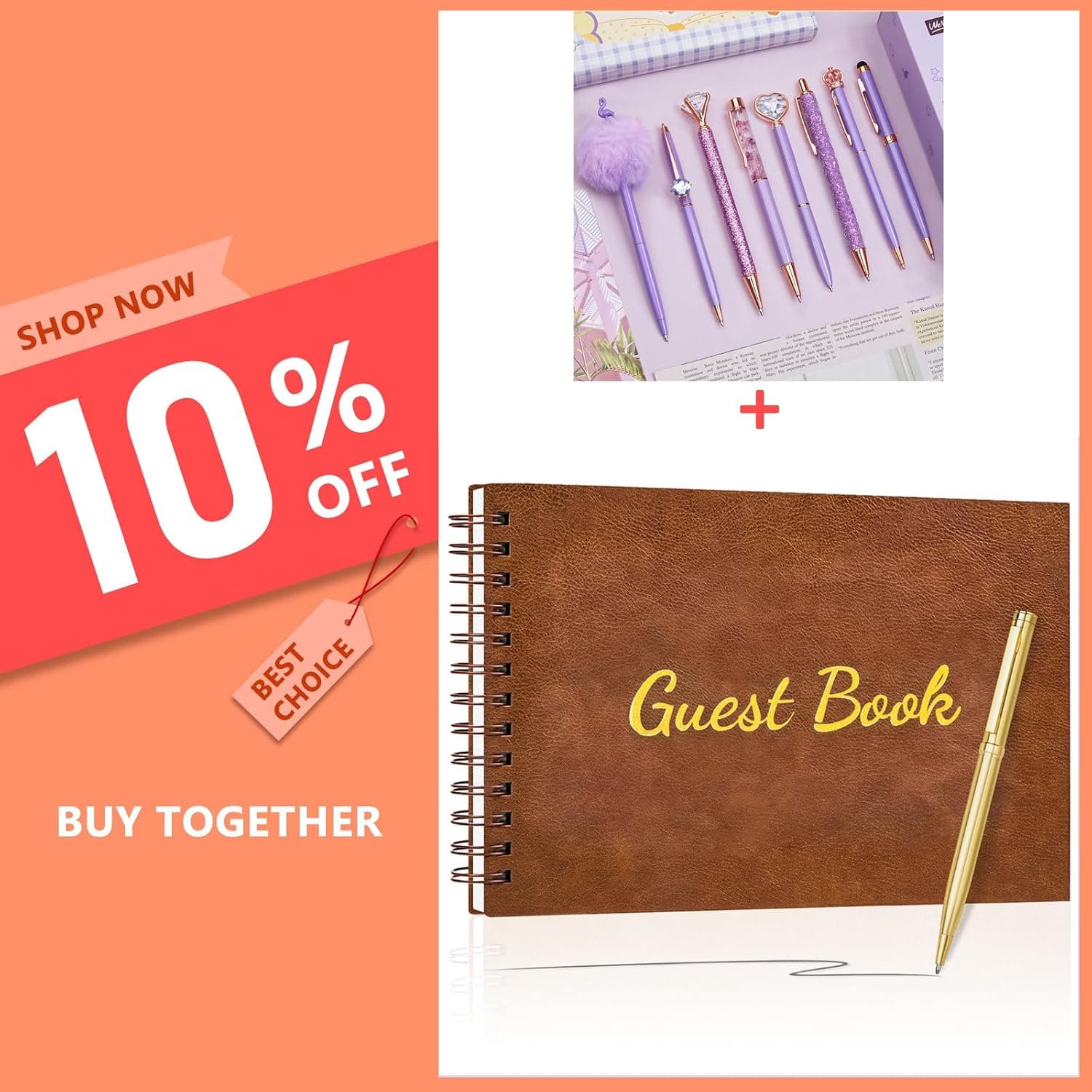 WEMATE 8Pcs Ballpoint Pens Set Purple Pens Set + Graduation Guest Book