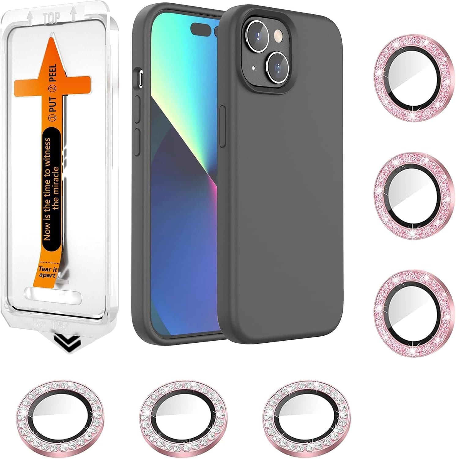 AGVEE Silicone Case & Tempered Glass & 6 Lens Protectors for iPhone 15